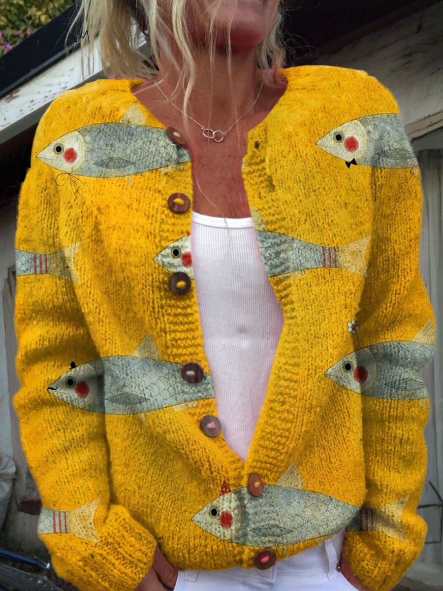 Ondina | Cardigan Stampa Pesci