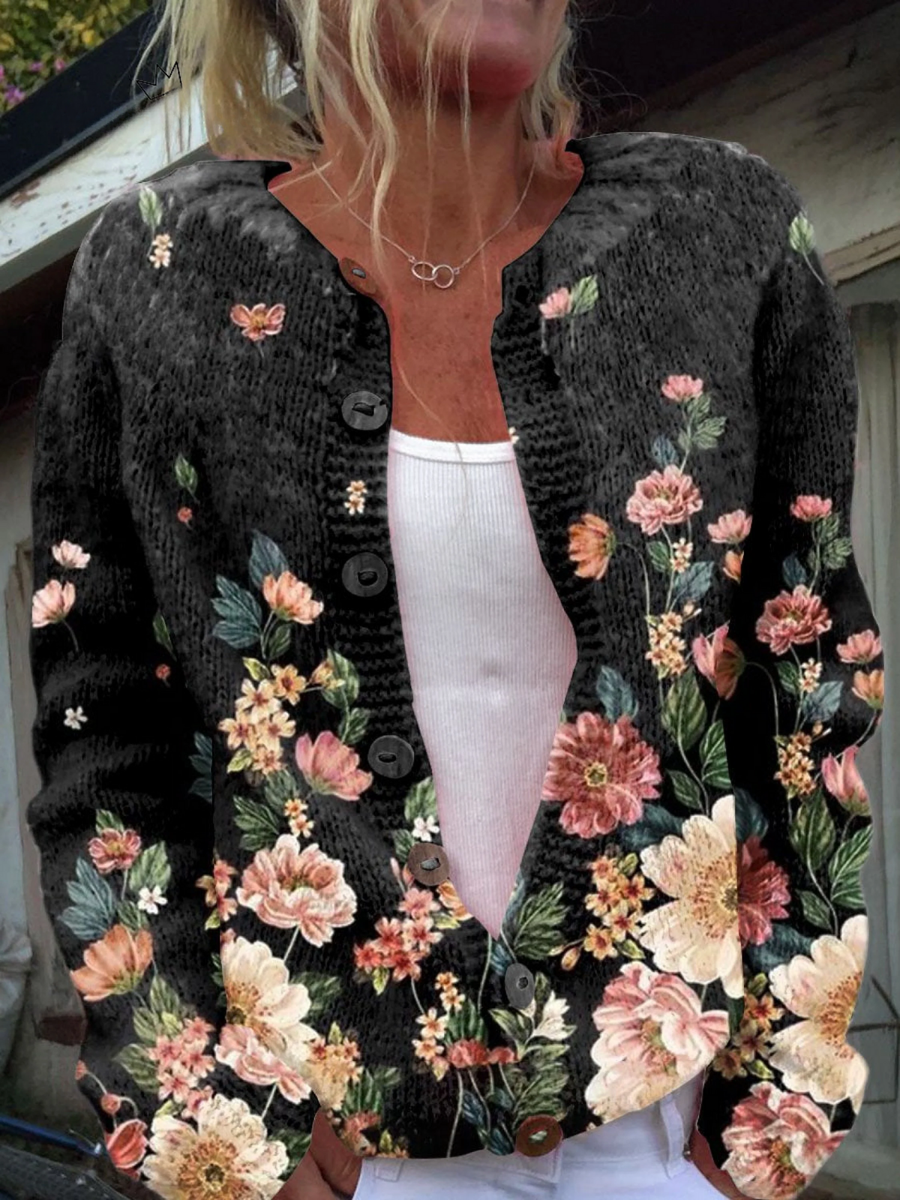 Nerina | Cardigan Botanico Fondo Nero
